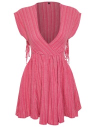 trendyol fuchsia mini woven cut out/window linen blend beach dress