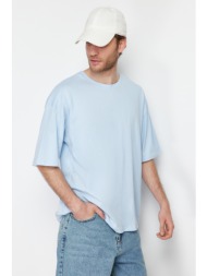 trendyol light blue men`s oversize/wide cut basic 100% cotton t-shirt