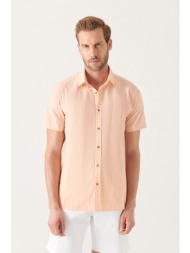 avva men`s orange wrinkled look short sleeve shirt