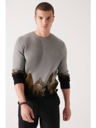 avva men`s khaki crew neck patterned 100% cotton standard fit regular cut knitwear sweater