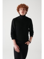 avva men`s black full turtleneck front textured cotton standard fit regular cut knitwear sweater