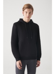 avva men`s black hooded collar 3 thread back printed standard fit regular fit sweatshirt