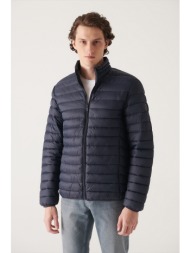 avva men`s navy blue high neck lightweight windproof comfort fit relaxed cut puffer sports coat