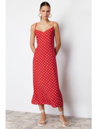 trendyol red a-cut back tie detailed midi woven dress