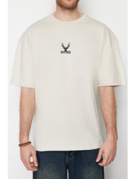 trendyol stone men`s oversize deer embroidered 100% cotton t-shirt