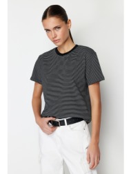 trendyol black striped premium basic crew neck knitted t-shirt