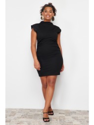 trendyol curve black body-sitting gather detailed mini knitted dress