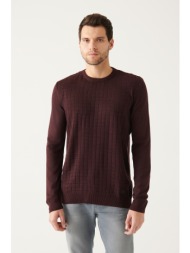 avva men`s burgundy crew neck front textured standard fit normal cut knitwear sweater