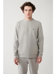 avva men`s gray sweatshirt crew neck flexible soft texture interlock fabric standard fit normal cut