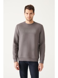 avva men`s anthracite crew neck 3 thread inside fleece printed standard fit normal cut sweatshirt