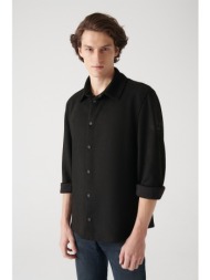 avva men`s black faux suede snap-on comfort fit relaxed cut shirt