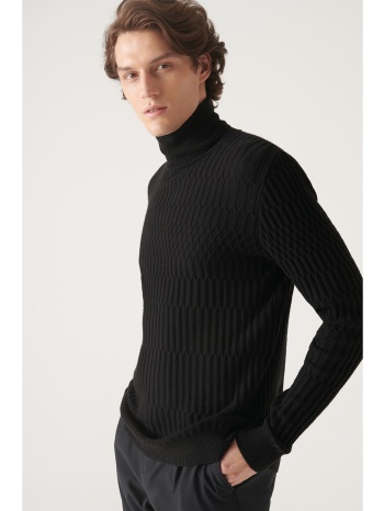 avva men`s black full turtleneck knit detailed cotton slim σε προσφορά