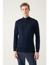 avva men`s navy blue high neck wool blended standard fit normal cut knitwear sweater