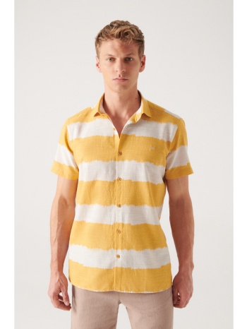 avva men`s mustard cotton short sleeve shirt