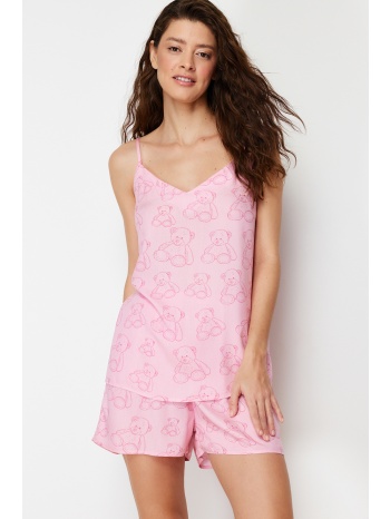 trendyol pink teddy bear patterned viscose woven pajamas set σε προσφορά