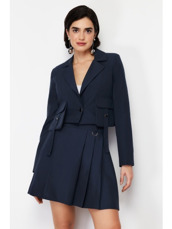 trendyol navy blue pocket detailed crop woven blazer jacket σε προσφορά