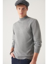 avva men`s gray half turtleneck wool blended standard fit normal cut knitwear sweater