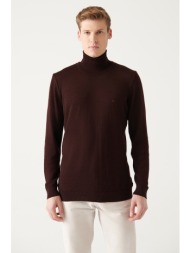 avva men`s burgundy full turtleneck wool blended standard fit normal cut knitwear sweater