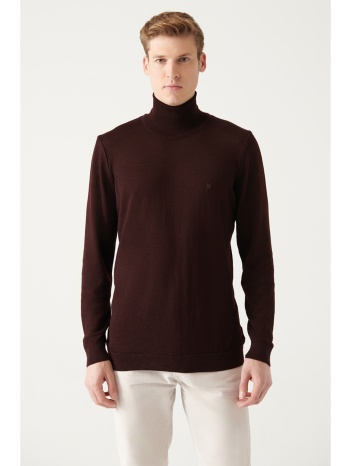 avva men`s burgundy full turtleneck wool blended standard σε προσφορά