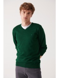 avva men`s green v-neck wool blend standard fit regular cut knitwear sweater