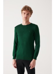 avva men`s green crew neck wool blend standard fit regular cut knitwear sweater