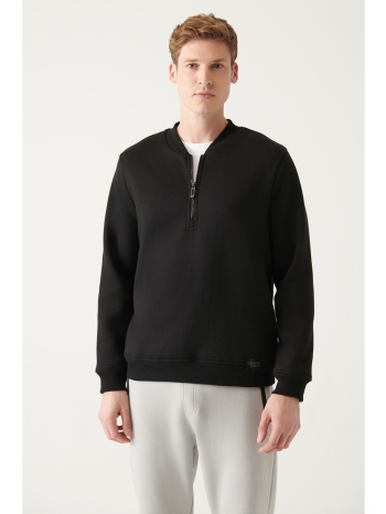 avva men`s black half zipper cotton standard fit regular σε προσφορά