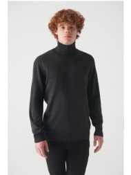 avva men`s anthracite full turtleneck wool blend standard fit regular cut knitwear sweater