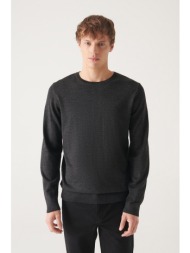 avva men`s anthracite crew neck wool blended standard fit normal cut knitwear sweater