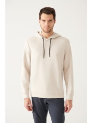 avva men`s beige hooded collar soft touch standard fit regular fit sweatshirt
