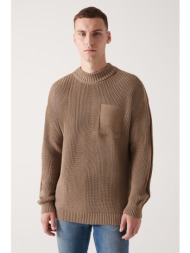 avva men`s mink crew neck pocket detailed cotton loose comfort fit relaxed cut knitwear sweater
