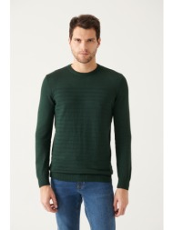 avva men`s green crew neck knit detailed cotton standard fit regular cut knitwear sweater