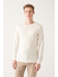 avva men`s white crew neck wool blended standard fit regular cut knitwear sweater