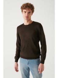 avva men`s brown crew neck wool blend standard fit regular cut knitwear sweater