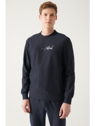 avva men`s navy blue crew neck 2 thread printed standard fit regular fit sweatshirt