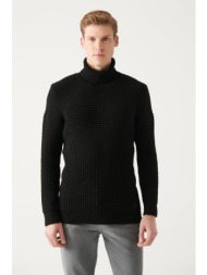 avva men`s black full turtleneck textured standard fit regular cut knitwear sweater