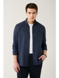 avva men`s navy blue button collar cotton comfort fit relaxed cut shirt