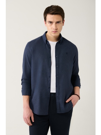 avva men`s navy blue button collar cotton comfort fit σε προσφορά