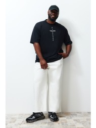 trendyol large size men`s black oversize comfortable printed 100% cotton t-shirt