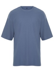 trendyol indigo men`s oversize crew neck short sleeve textured ottoman t-shirt