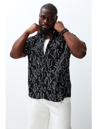 trendyol men`s black regular fit geometric patterned wide collar plus size shirt