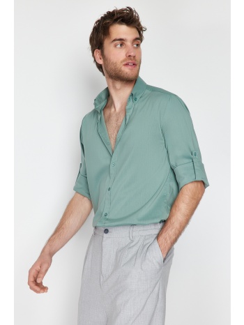 trendyol mint men`s slim fit shirt with epaulette sleeves σε προσφορά