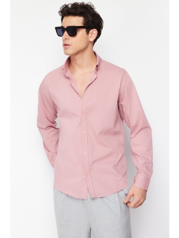 trendyol pale pink men`s slim fit sleeve epaulette shirt σε προσφορά