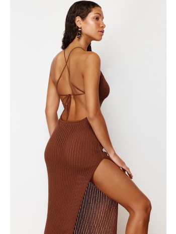 trendyol brown fitted maxi knitted backless knitwear beach σε προσφορά