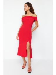 trendyol red body-sitting knitted elegant evening dress