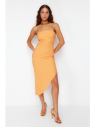 trendyol orange body-sitting woven elegant evening dress