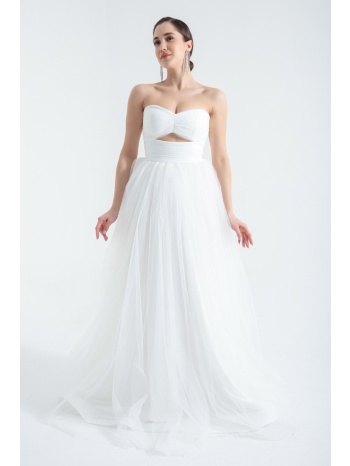 lafaba women`s white strapless tulle evening dress