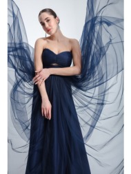 lafaba women`s navy blue strapless tulle evening dress