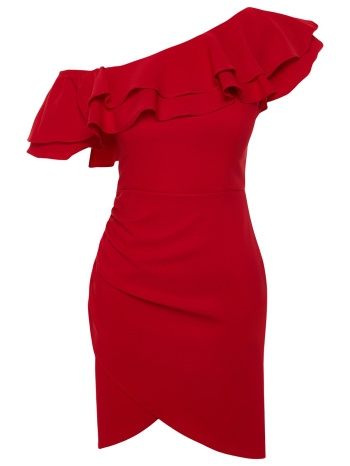 trendyol red single sleeve ruffled elegant evening dress σε προσφορά