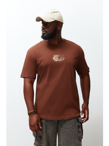 trendyol plus size brown men`s relaxed/comfortable cut 100% σε προσφορά