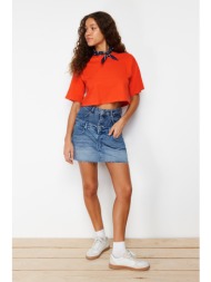trendyol premium red 100% cotton crop knitted t-shirt